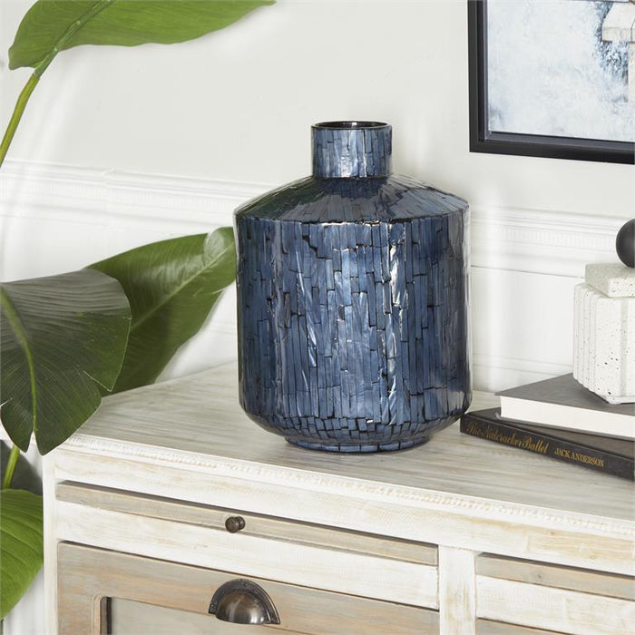 COSMOLIVING BY COSMOPOLITAN BLUE MOTHER OF PEARL HANDMADE VASE