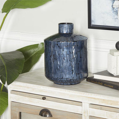 COSMOLIVING BY COSMOPOLITAN BLUE MOTHER OF PEARL HANDMADE VASE