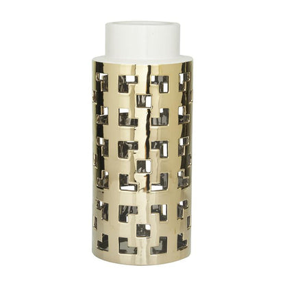 COSMOLIVING BY COSMOPOLITAN GOLD CERAMIC VASE WITH GOLD CUT OUT ACCENTS,