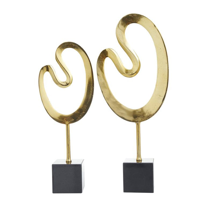 COSMOLIVING BY COSMOPOLITAN GOLD MARBLE ABSTRACT SCULPTURE WITH BLACK BASE