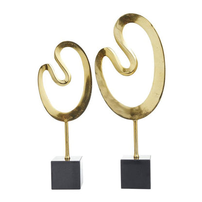 COSMOLIVING BY COSMOPOLITAN GOLD MARBLE ABSTRACT SCULPTURE WITH BLACK BASE
