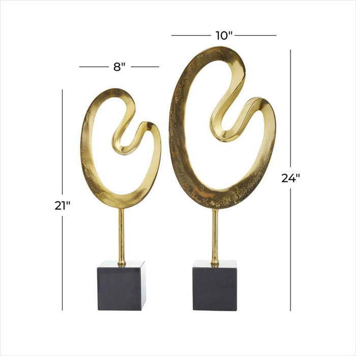 COSMOLIVING BY COSMOPOLITAN GOLD MARBLE ABSTRACT SCULPTURE WITH BLACK BASE