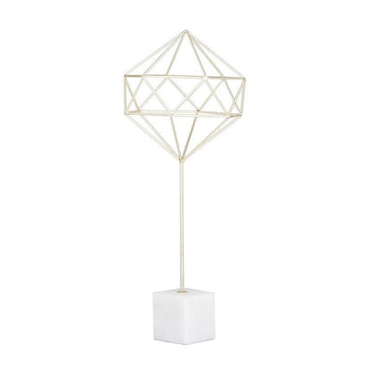COSMOLIVING BY COSMOPOLITAN GOLD MARBLE GEOMETRIC SCULPTURE WITH MARBLE BASE,