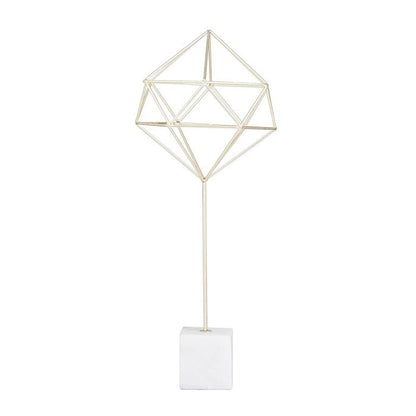 COSMOLIVING BY COSMOPOLITAN GOLD MARBLE GEOMETRIC SCULPTURE WITH MARBLE BASE,