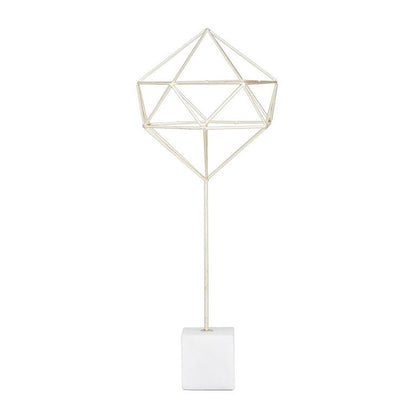 COSMOLIVING BY COSMOPOLITAN GOLD MARBLE GEOMETRIC SCULPTURE WITH MARBLE BASE,