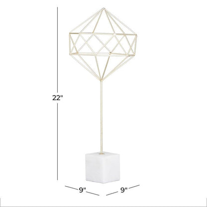 COSMOLIVING BY COSMOPOLITAN GOLD MARBLE GEOMETRIC SCULPTURE WITH MARBLE BASE,