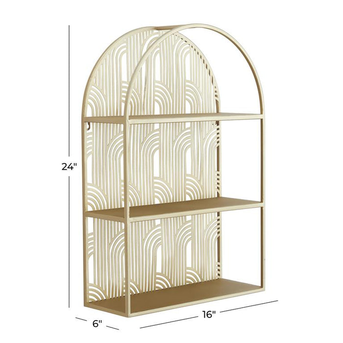 COSMOLIVING BY COSMOPOLITAN GOLD METAL ARCHED 3 SHELF WALL SHELF