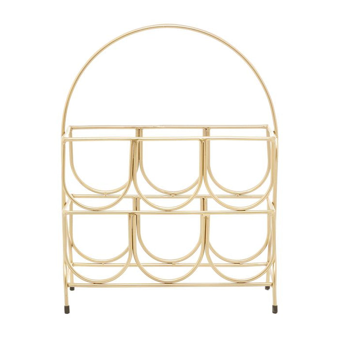 COSMOLIVING BY COSMOPOLITAN GOLD METAL GEOMETRIC 6 BOTTLE WINE RACK,