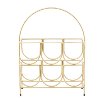 COSMOLIVING BY COSMOPOLITAN GOLD METAL GEOMETRIC 6 BOTTLE WINE RACK,