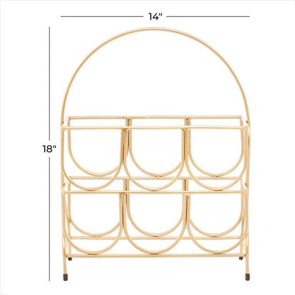 COSMOLIVING BY COSMOPOLITAN GOLD METAL GEOMETRIC 6 BOTTLE WINE RACK,