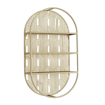 COSMOLIVING BY COSMOPOLITAN GOLD METAL OVAL 3 SHELF WALL SHELF