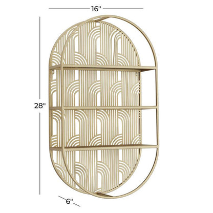 COSMOLIVING BY COSMOPOLITAN GOLD METAL OVAL 3 SHELF WALL SHELF