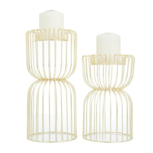COSMOLIVING BY COSMOPOLITAN GOLD METAL PILLAR CANDLE HOLDER,