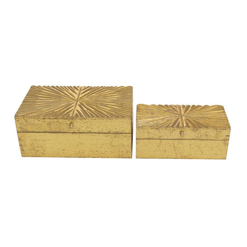 COSMOLIVING BY COSMOPOLITAN GOLD WOOD GEOMETRIC BOX WITH HINGED LID