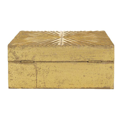 COSMOLIVING BY COSMOPOLITAN GOLD WOOD GEOMETRIC BOX WITH HINGED LID
