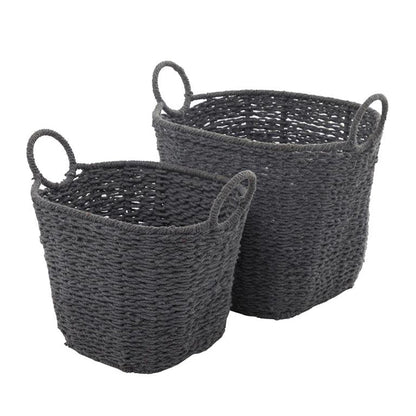 COSMOLIVING BY COSMOPOLITAN GRAY COTTON HANDMADE STORAGE BASKET WITH HANDLES
