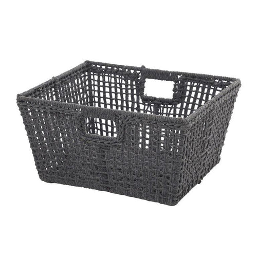 COSMOLIVING BY COSMOPOLITAN GRAY COTTON HANDMADE STORAGE BASKET WITH HANDLES,