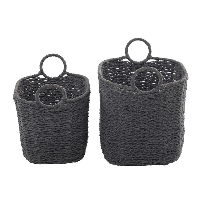 COSMOLIVING BY COSMOPOLITAN GRAY COTTON HANDMADE STORAGE BASKET WITH HANDLES