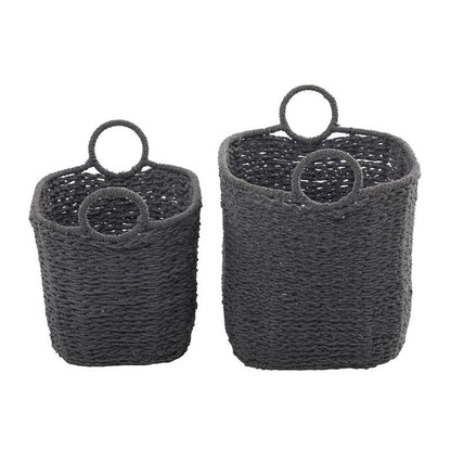 COSMOLIVING BY COSMOPOLITAN GRAY COTTON HANDMADE STORAGE BASKET WITH HANDLES