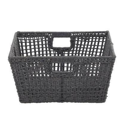 COSMOLIVING BY COSMOPOLITAN GRAY COTTON HANDMADE STORAGE BASKET WITH HANDLES,