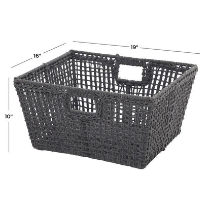 COSMOLIVING BY COSMOPOLITAN GRAY COTTON HANDMADE STORAGE BASKET WITH HANDLES,