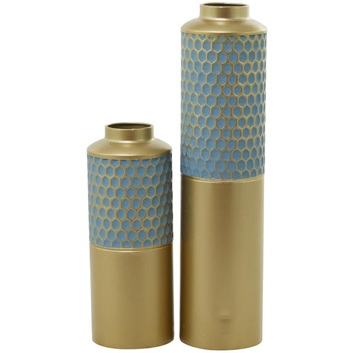 COSMOLIVING BY COSMOPOLITAN LIGHT BLUE METAL HONEYCOMB VASE,