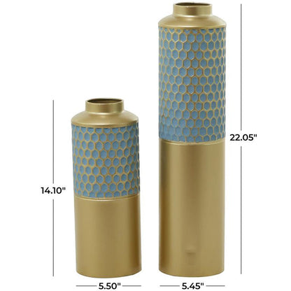 COSMOLIVING BY COSMOPOLITAN LIGHT BLUE METAL HONEYCOMB VASE,
