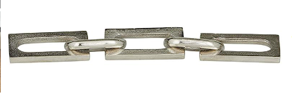 COSMOLIVING BY COSMOPOLITAN SILVER ALUMINUM CHAIN SCULPTURE, 18" X 3" X 2"