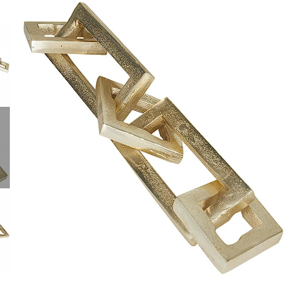 COSMOLIVING BY COSMOPOLITAN SILVER ALUMINUM CHAIN SCULPTURE, 18" X 3" X 2"