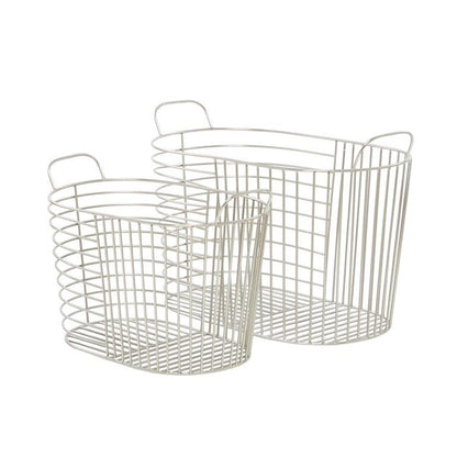 COSMOLIVING BY COSMOPOLITAN SILVER METAL STORAGE BASKET WITH HANDLES