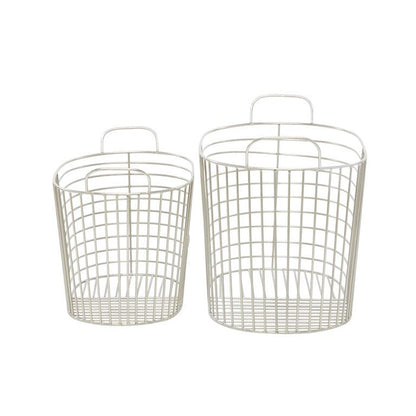 COSMOLIVING BY COSMOPOLITAN SILVER METAL STORAGE BASKET WITH HANDLES
