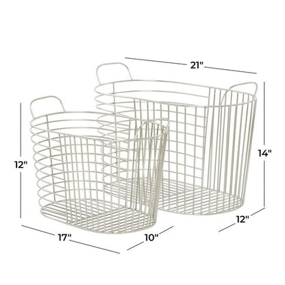 COSMOLIVING BY COSMOPOLITAN SILVER METAL STORAGE BASKET WITH HANDLES
