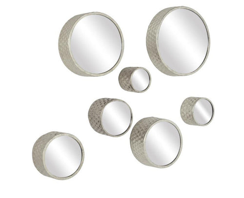 COSMOLIVING BY COSMOPOLITAN SILVER METAL WALL MIRROR, SET OF 7 12", 10", 8", 7", 6"D