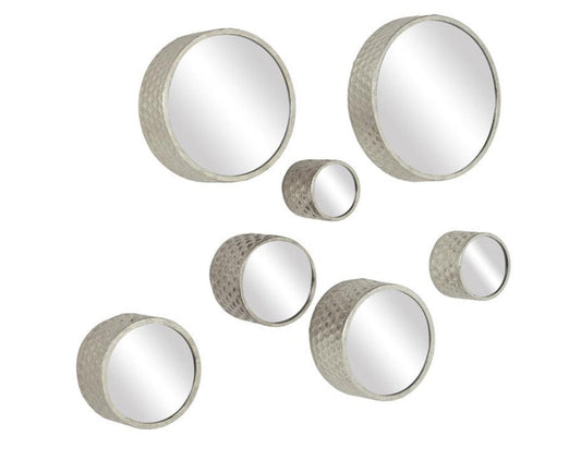 COSMOLIVING BY COSMOPOLITAN SILVER METAL WALL MIRROR, SET OF 7 12", 10", 8", 7", 6"D
