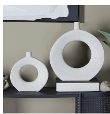 COSMOLIVING BY COSMOPOLITAN WHITE CERAMIC ROUND DONUT SHAPED VASE
