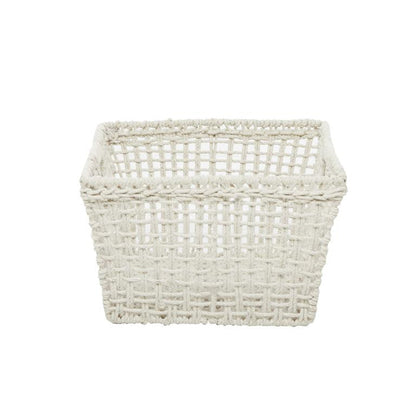 COSMOLIVING BY COSMOPOLITAN WHITE COTTON HANDMADE STORAGE BASKET WITH HANDLES