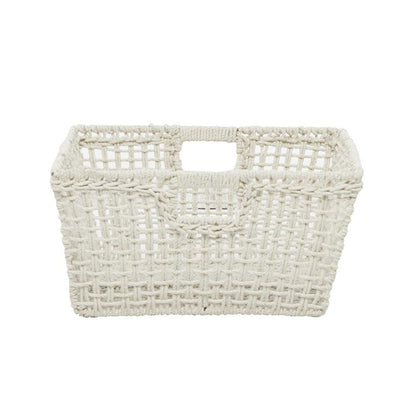 COSMOLIVING BY COSMOPOLITAN WHITE COTTON HANDMADE STORAGE BASKET WITH HANDLES