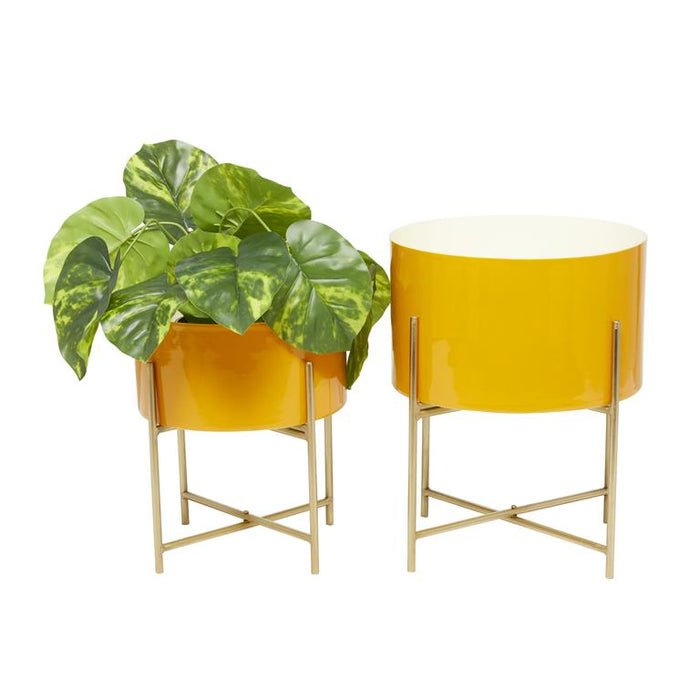 COSMOLIVING BY COSMOPOLITAN YELLOW METAL MODERN PLANTER