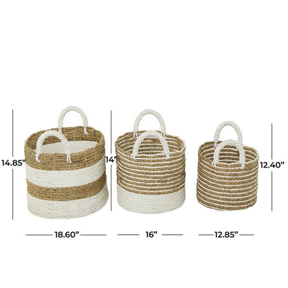 COSMOPOLITAN BROWN SEAGRASS HANDMADE TWO TONED STORAGE BASKET WITH HANDLES