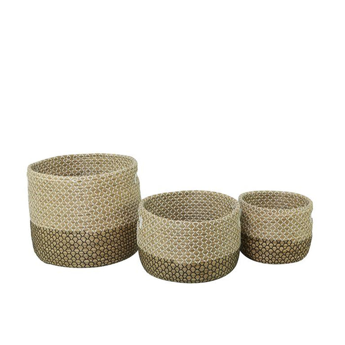 COSMOPOLITAN BROWN SEAGRASS HANDMADE TWO TONED STORAGE BASKET WITH HANDLES