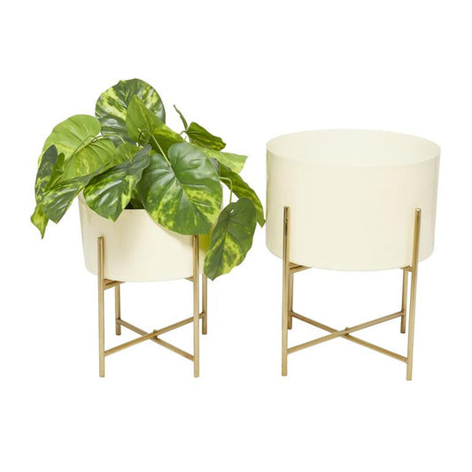 COSMOPOLITAN CREAM METAL PLANTER WITH REMOVABLE STAND