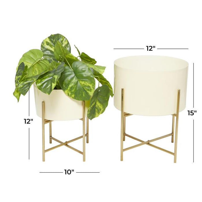 COSMOPOLITAN CREAM METAL PLANTER WITH REMOVABLE STAND