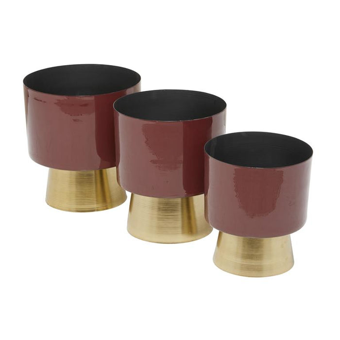COSMOPOLITAN RED METAL PLANTER WITH GOLD BASE