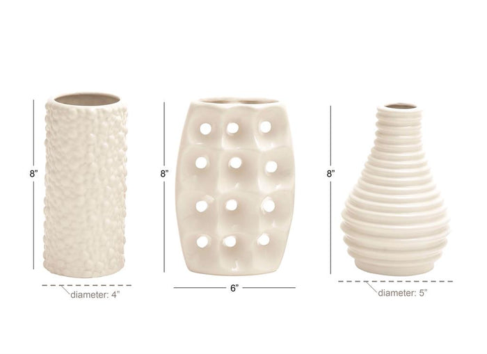 COSMOPOLITAN WHITE CERAMIC VASE WITH VARYING PATTERNS