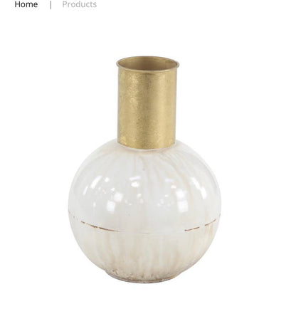 COSMOPOLITAN WHITE METAL VASE WITH GOLD ACCENT