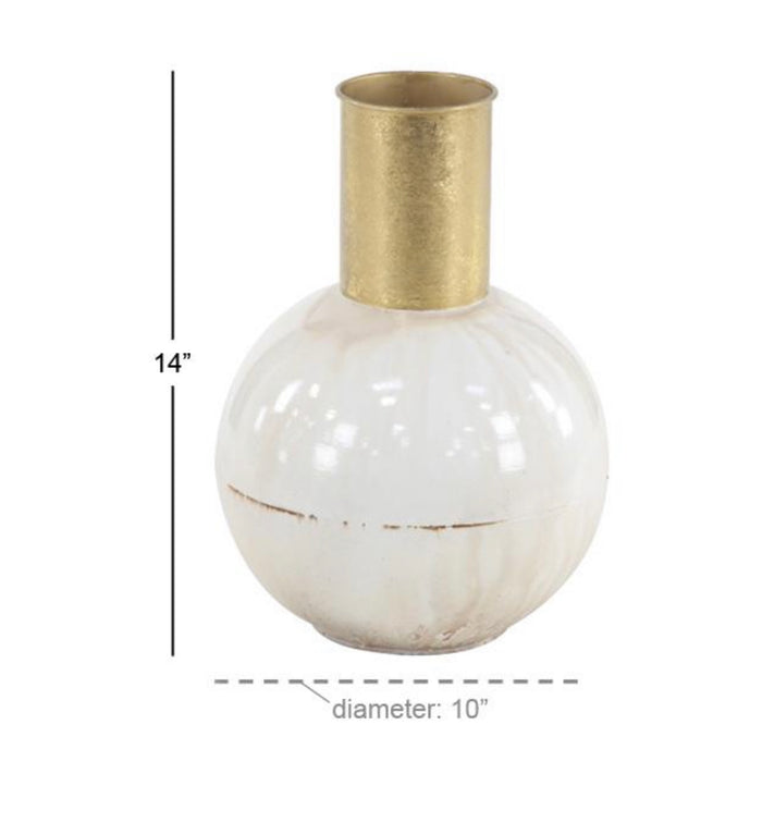 COSMOPOLITAN WHITE METAL VASE WITH GOLD ACCENT