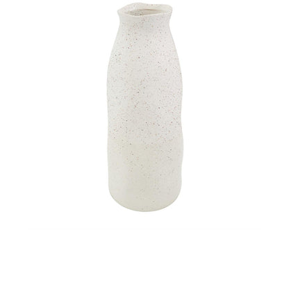 CREAM CERAMIC ABSTRACT WAVY VASE WITH TEXTURED SPECKLED DETAILING, 6" X 6" X 16"