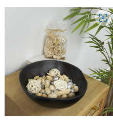 CREAM MANGO WOOD HANDMADE ORBS & VASE FILLER WITH FLORAL AND SHELL ACCENTS,