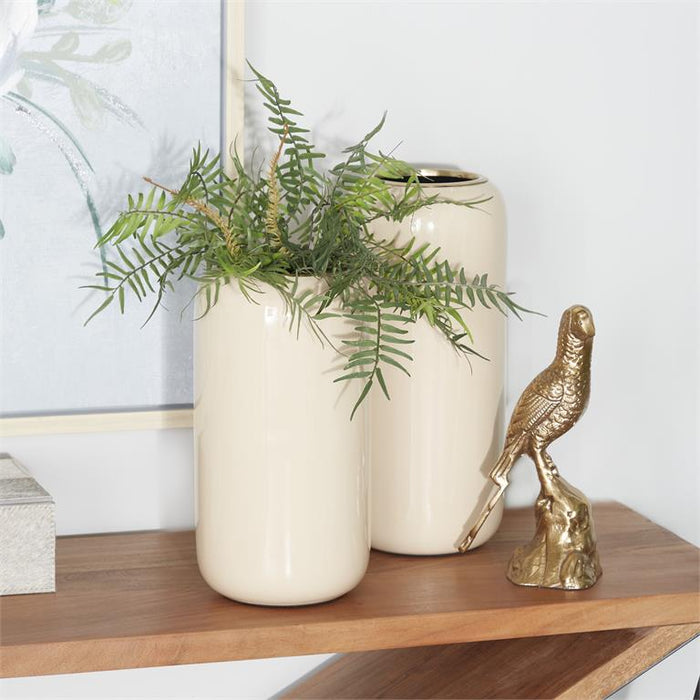CREAM METAL VASE,