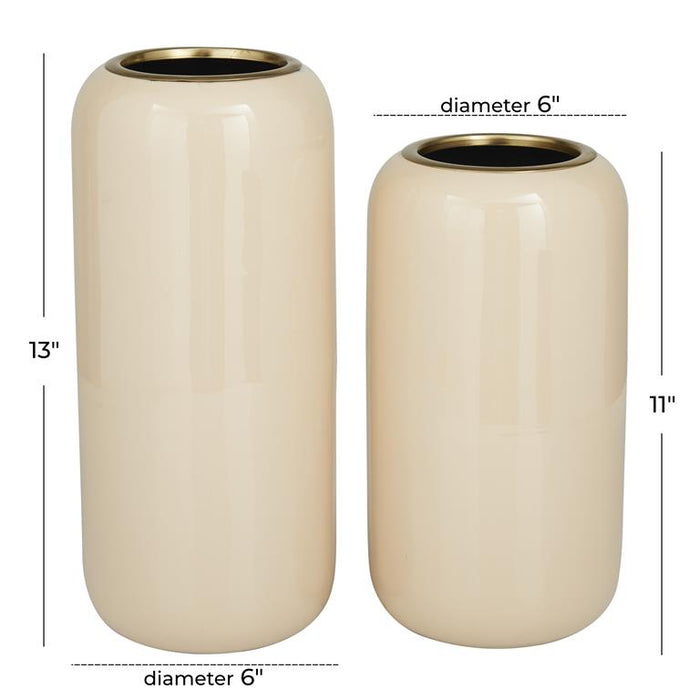 CREAM METAL VASE,
